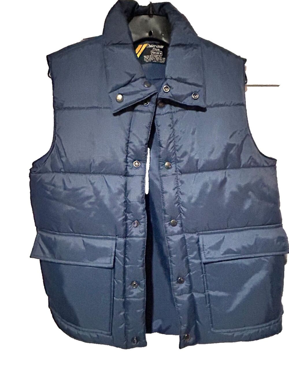 Sears Outerwear Men's Vintage Puffer Vest size M Navy Blue Zip Up Collared